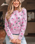 Floral Drop Shoulder Cropped Sweater