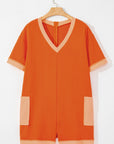 Colorblock Short Sleeve Patched Pocket Romper
