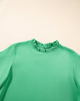 Frilled Round Neck Wide 3/4 Sleeve Blouse