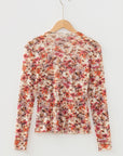 Floral Mesh Lettuce Trim Long Sleeve Top