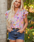 Aadhya Flutter Sleeve V Neck Floral Top