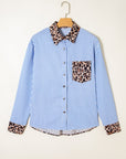 Stripe Leopard Patchwork Long Sleeve Buttoned Shirt