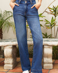 Denim Double Button Straight Leg Jeans