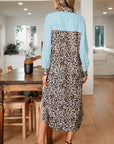 Leopard Patchwork Stripe Shirt Dress with Slits