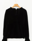 Solid Velvet Frilled Collar Smocked Puff Sleeve Blouse