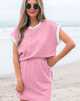 Textured Contrast Trim Crewneck Tee & Pocketed Skirt Set