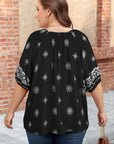 Plus Size Boho Floral Boho Notch V-Neck Top