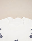 Floral Embroidered Scallop Hem Sweater
