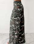 Camo Denim Cargo Wide Leg Pants