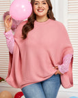 Plus Size Ribbed Knit Crewneck Poncho Sweater
