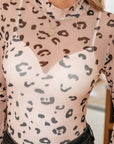 Leopard Mesh Mock Neck Long Sleeve Bodysuit