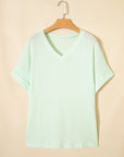 Solid Waffle Knit V-Neck Short Sleeve Top