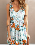 Floral Sleeveless Button Up Waist Mini Dress