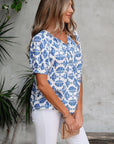 Geometric Tassel Tie V-Neck Short Sleeve Blouse