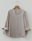 Stripe Knotted Cuff 3/4 Sleeve V-Neck Blouse