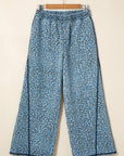 Leopard Exposed Seam Wide Leg Drawstring Jeans