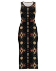 Baha Ranch Black and Tan Aztec Bodycon Side Slit Western Maxi Dress