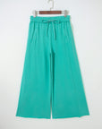 Solid Drawstring Elastic Waist Raw Hem Pants