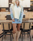 Floral Stripe Collared V-Neck Drop Sleeve Sweatshirt