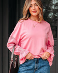 Brielle Lace Ruffled Sleeve Patchwork Loose Sweatshirt