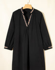 Contrast Trim V-Neck 3/4 Sleeve Mini Dress