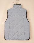 Stripe Contrast Trim Snap Button Collared Vest