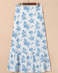 Floral Boho High Waist Ruffle Split Maxi Skirt