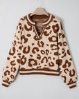 Leopard Knit V-Neck Sweater