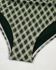 Plaid Dotted Mesh Top & High Waist Bikini Set