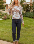 Jadezia Fashion Print Mesh Long Sleeve Top