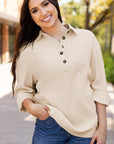 Arianna Waffle Half Button Top