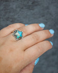 Starry Stamped Sterling Ring: Kingman Turquoise / 7