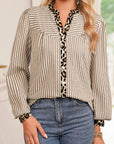 Stripe Leopard Patchwork Long Sleeve Shirt