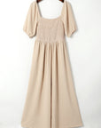 Short Bubble Sleeve Smocked Wide Leg Jumpsuit