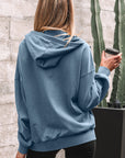 Solid Half-Zip Kangaroo Pocket Baggy Hoodie