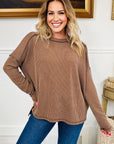 Solid Corded Knit Long Sleeve Top