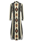Baha Ranch Colores de Mexico Southwestern Aztec Button-Up Long Sleeve Shirt Dress