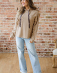Ribbed Knit Leopard & Lace Drawstring Hoodie