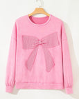 Bonbon Waffle Bowknot Patchwork Graphic Mineral Wash Plus Size Sweatshirt