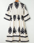 Western Geometric 3/4 Sleeve Midi Dress
