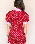 Floral V-Neck Short Bubble Sleeve Mini Dress