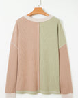 Plus Size Colorblock Waffle Long Sleeve V-Neck Top