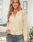 Hollowed Knit Zip Up Sweater Cardigan