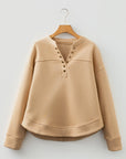Solid Grommet V-Neck Drop Shoulder Sweatshirt
