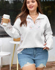 Plus Size Camo Patchwork Zipped Collar Pullover Sweatshirt