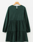 Solid Lantern Sleeve Tiered Mini Dress