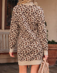Leopard High Neck Long Sleeve Sweater Dress