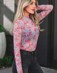 Floral Mesh Long Sleeve Mock Neck Top