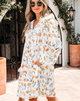 Floral Tied V-Neck Long Sleeve Mini Dress
