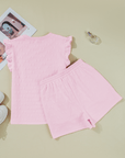Ocean Bow Jacquard Ruffle Sleeve Short 2pcs Outfit